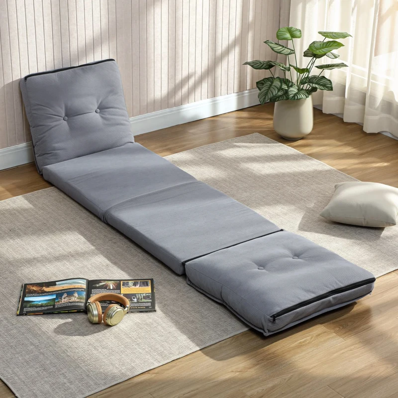 HOMCOM Klappbarer Bodensessel aus Cordvelours, Bodenmatratze mit 5-stufig verstellbarer Rückenlehne, 59 x 230 x 15 cm, grau