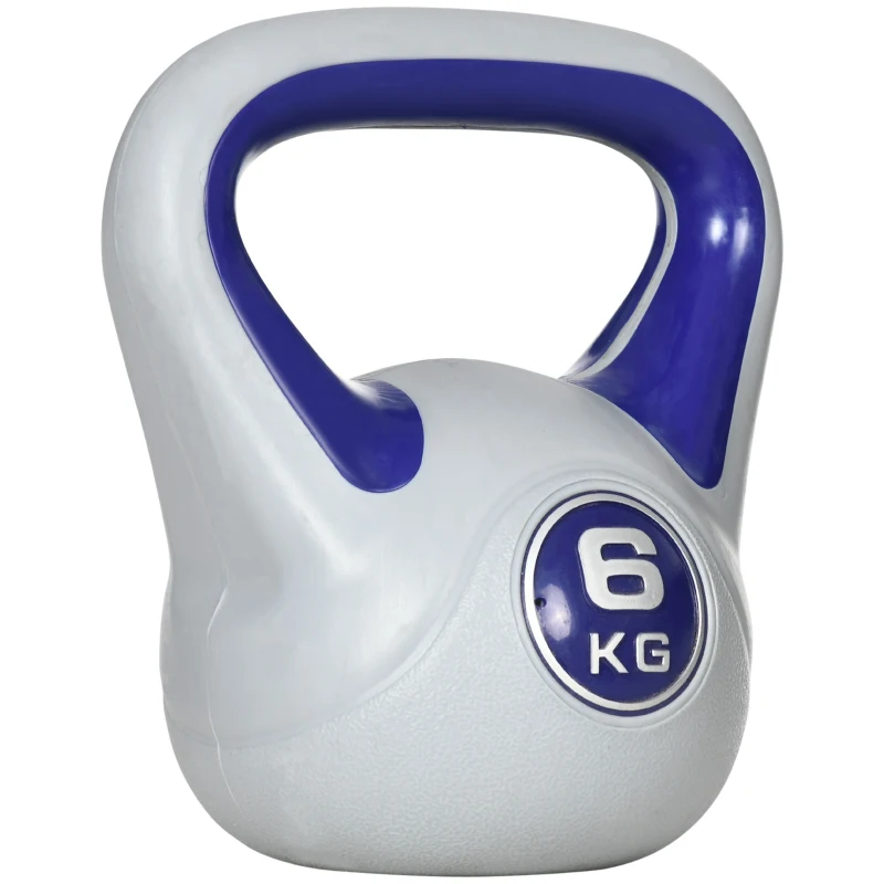 SPORTNOW Kettlebell 6 kg Revêtement en PU et remplissage sable pour entraînement de force 20x13x22 cm Violet et Gris