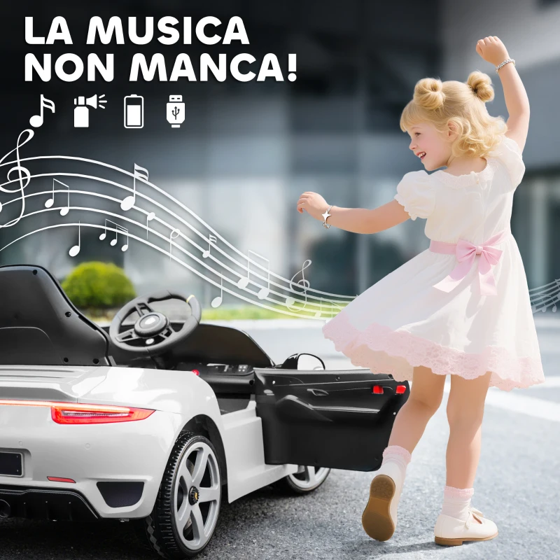 AIYAPLAY Voiture pour enfants 3-5 ans avec licence officielle RUF GT, télécommande, ceinture de sécurité et musique, Blanc