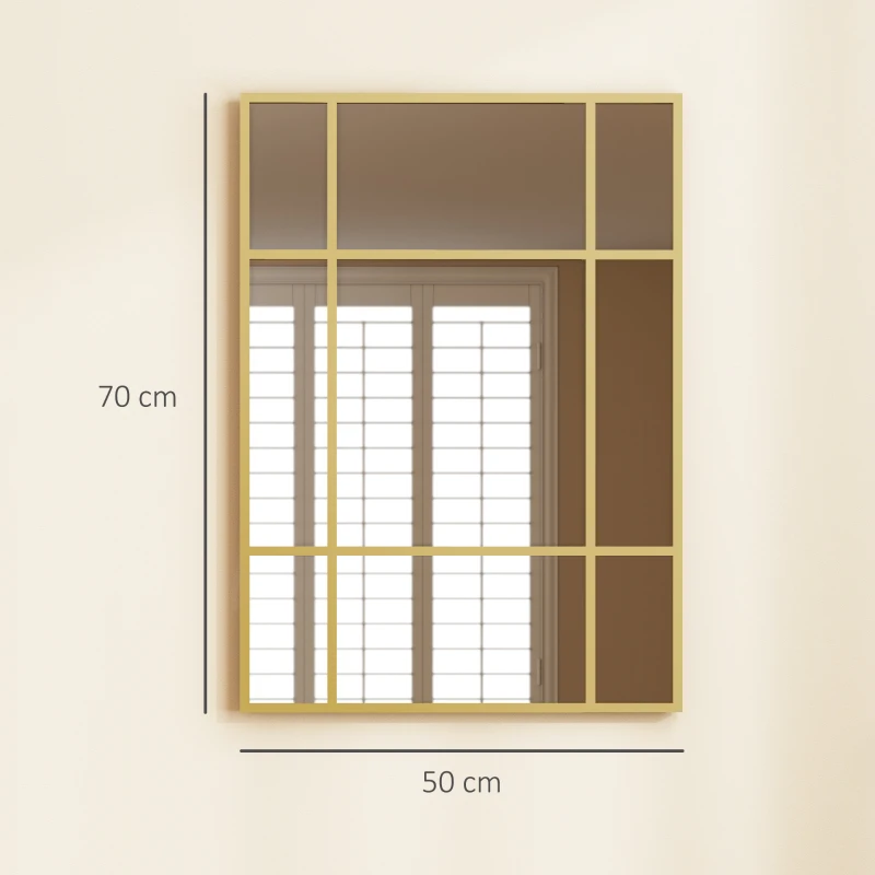 HOMCOM Rechteckiger Wandspiegel Fenster-Spiegel 70x50cm mit Metallrahmen Dekorativer Spiegel für Wohnzimmer Schlafzimmer Gold