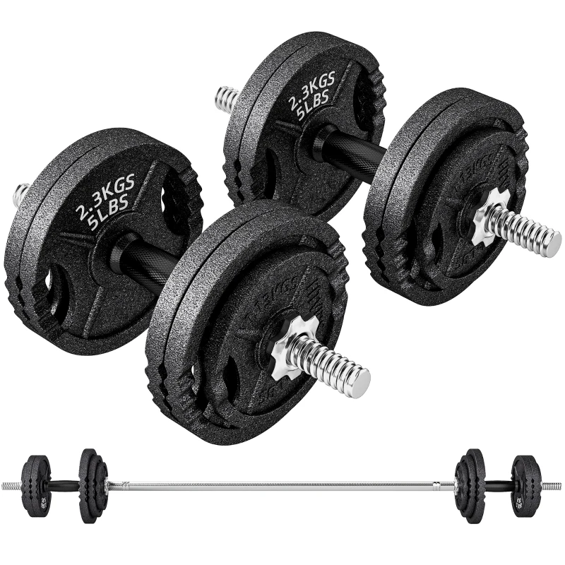 SPORTNOW Poids pour salle 2 en 1 42 kg avec 14 disques, barre longue et haltères, en acier, 180x24x24 cm, noir