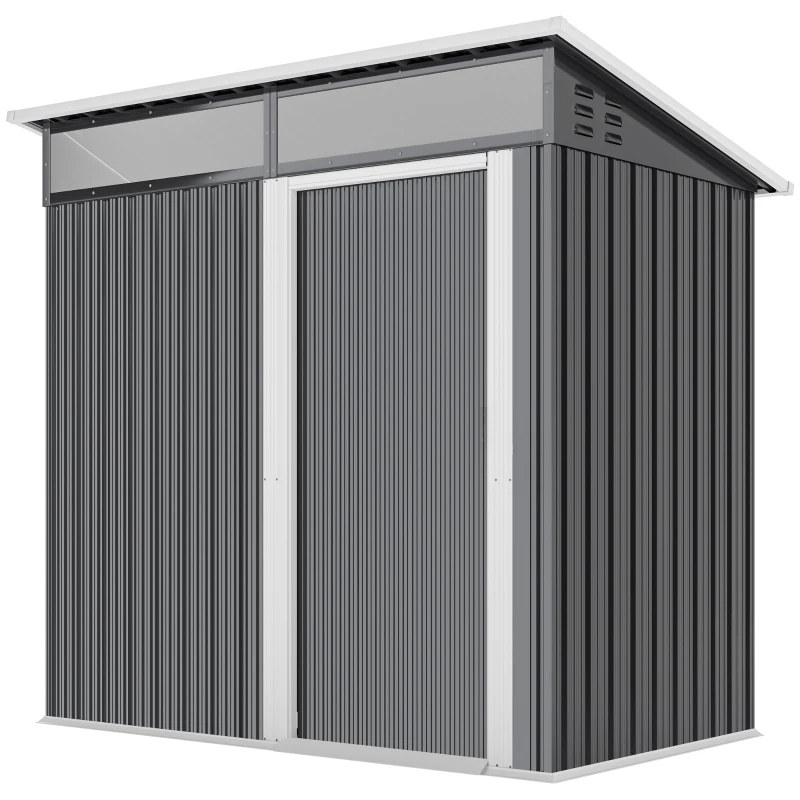 Outsunny Capanno attrezzi in acciaio con ventilazione e porta scorrevole, Grigio scuro