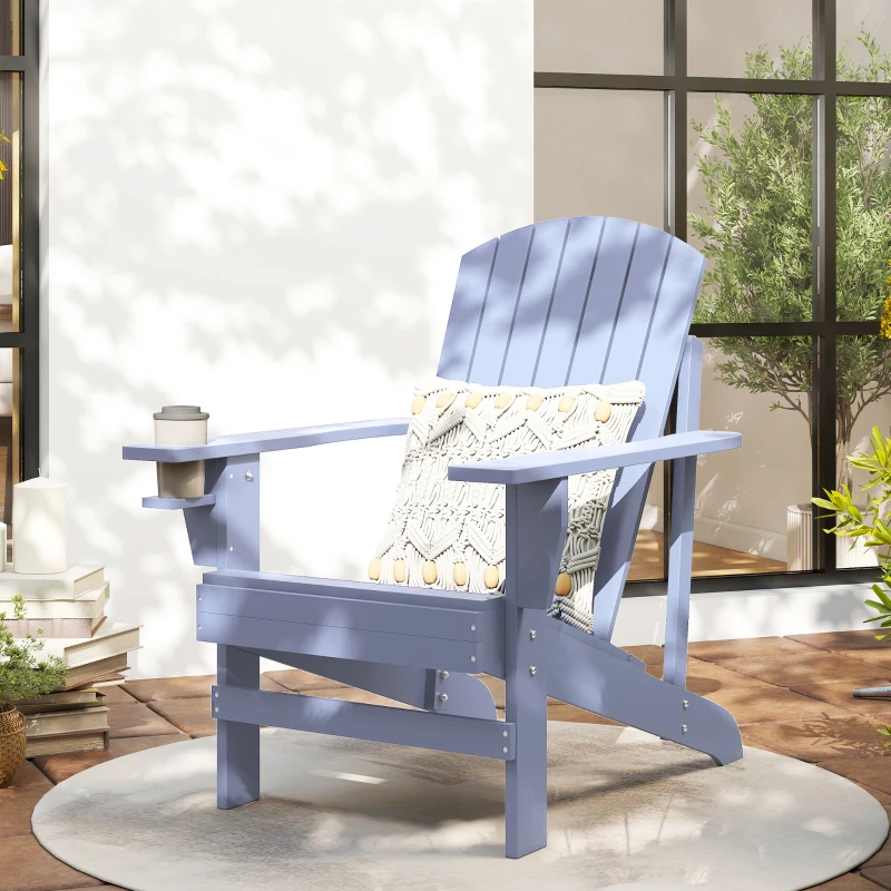 Outsunny Sedia Adirondack in legno massello con portabicchiere, Grigio
