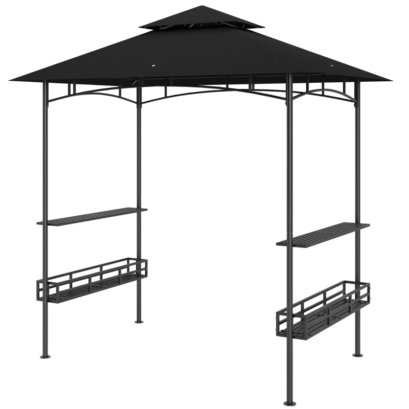 Outsunny Grillpavillon Gartenüberdachung Deckenhaken Ablagen Körbe 240 x 150 x 257 cm dunkelgrau