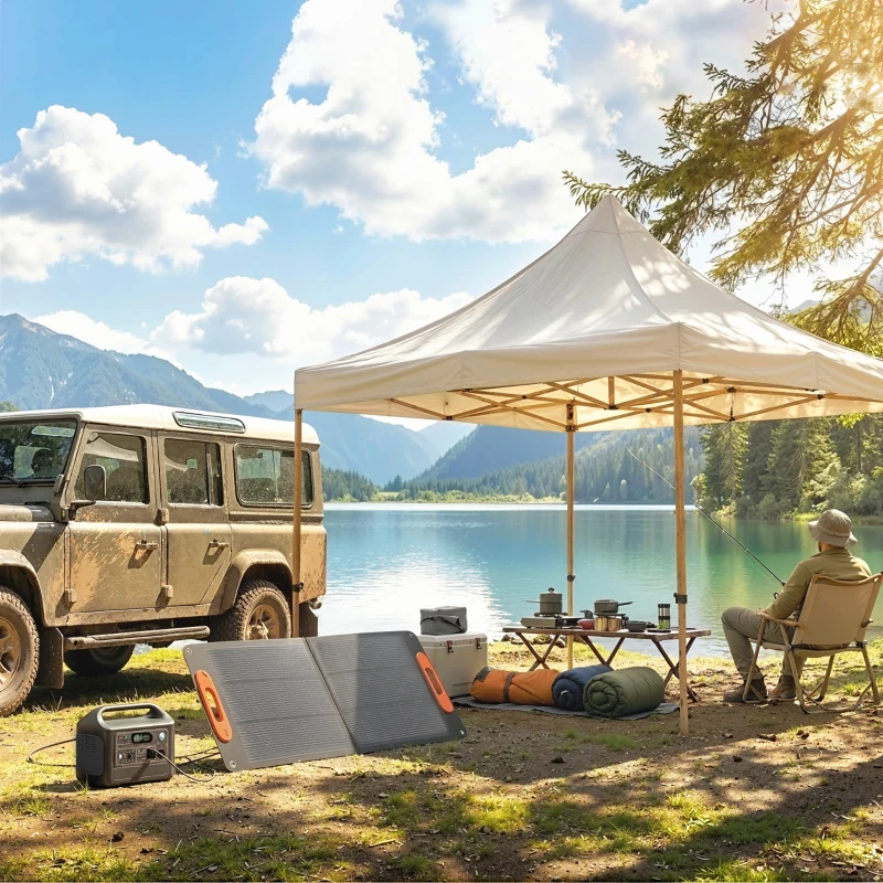 HOMCOM Solarladegerät 100W faltbar mit USB-A- und USB-C-Anschluss für Schnellladung, IP67, Schwarz