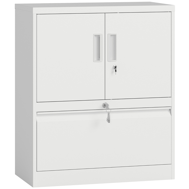 HOMCOM Armoire à dossiers Armoire de bureau Verrouillable Armoire polyvalente en acier avec 2 portes, étagères réglables Blanc