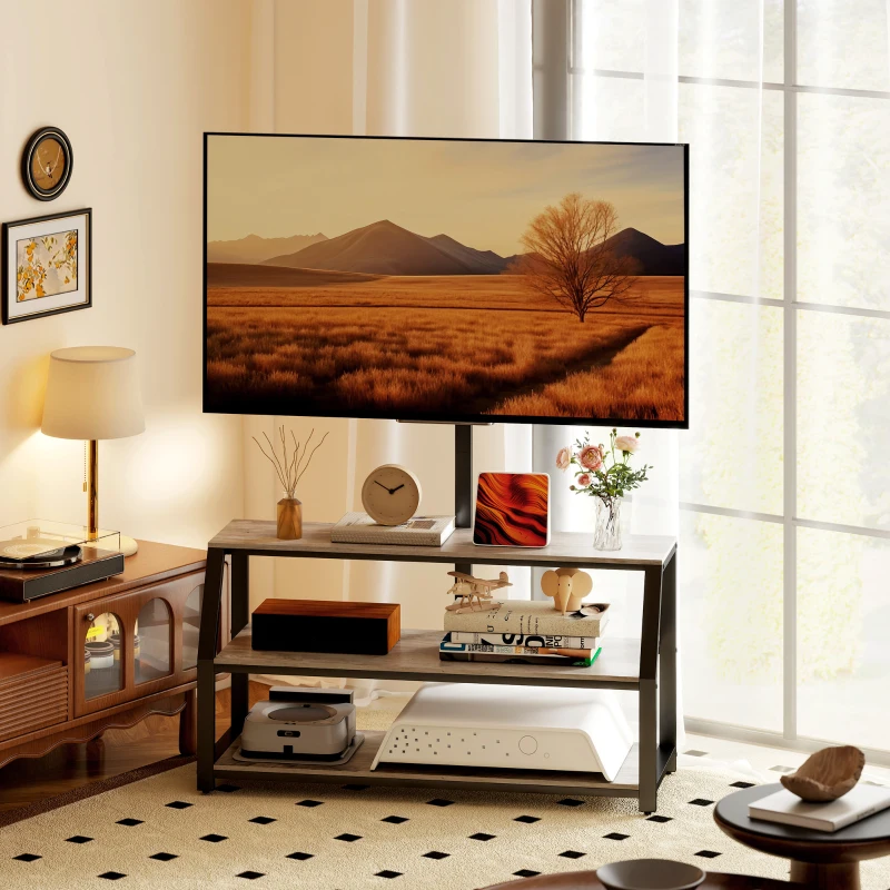 HOMCOM Comodă TV cu suport pentru televizoare până la 182,9 cm, comodă TV cu 2 rafturi deschise, 110x43x150cm, gri