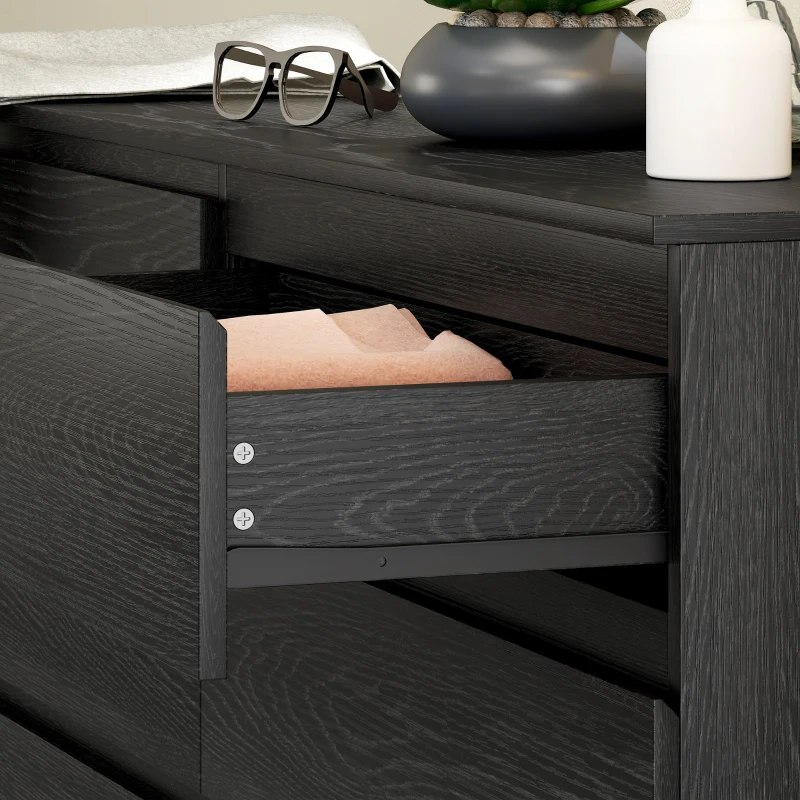 HOMCOM Schlafzimmerkommode mit 6 Schubladen Schubladenschrank für Wohnzimmer Büro Moderner Stil 140x40x71 cm Schwarz mit Holzmaserung