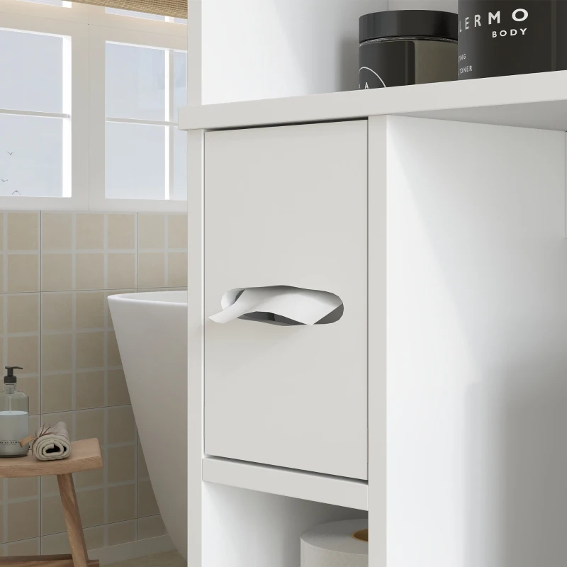 HOMCOM Aufsatzschrank für Toilette oder Waschmaschine, 2 Türen, 3 Fächer, Toilettenpapierhalter, 80x19,5x170cm, weiß