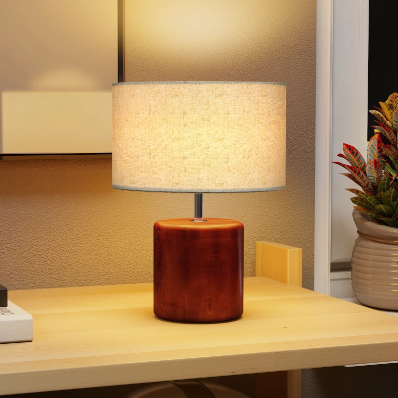 HOMCOM Lampe de Table Rustique Lampe de Chevet avec Base en Bois Abat-jour en Lin Interrupteur à Bascule Marron