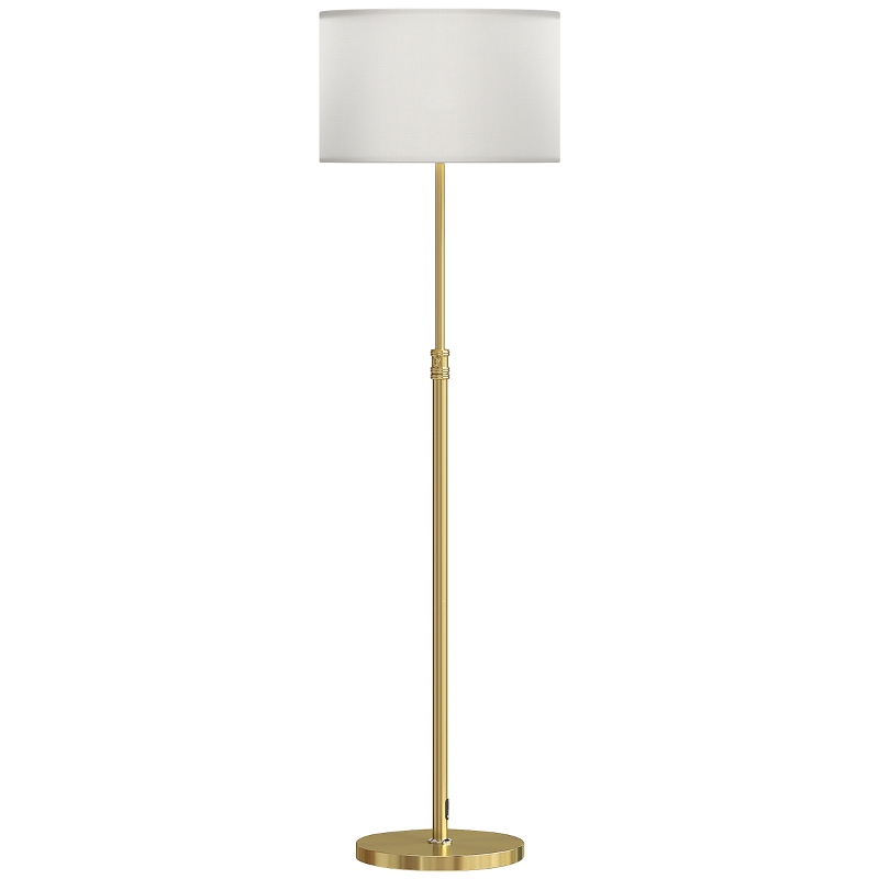 HOMCOM Lampadaire avec télécommande, réglable en hauteur, abat-jour en tissu, pied métal, luminosité ajustable, interrupteur au pied, couleur or