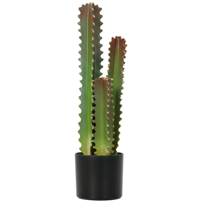 HOMCOM Cactus Artificial 66 cm Plantă Artificială Decorativă cu Ghiveci și 3 Frunze pentru Decor Interior Verde