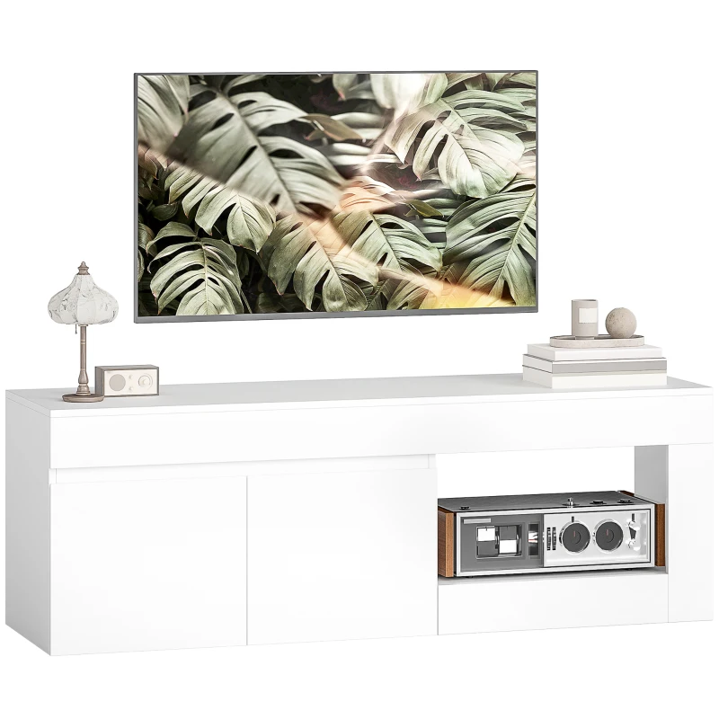 HOMCOM Meuble TV moderne pour salon avec 2 portes étagère ouverte pour téléviseur jusqu'à 152,4 cm 140x40x48 cm blanc