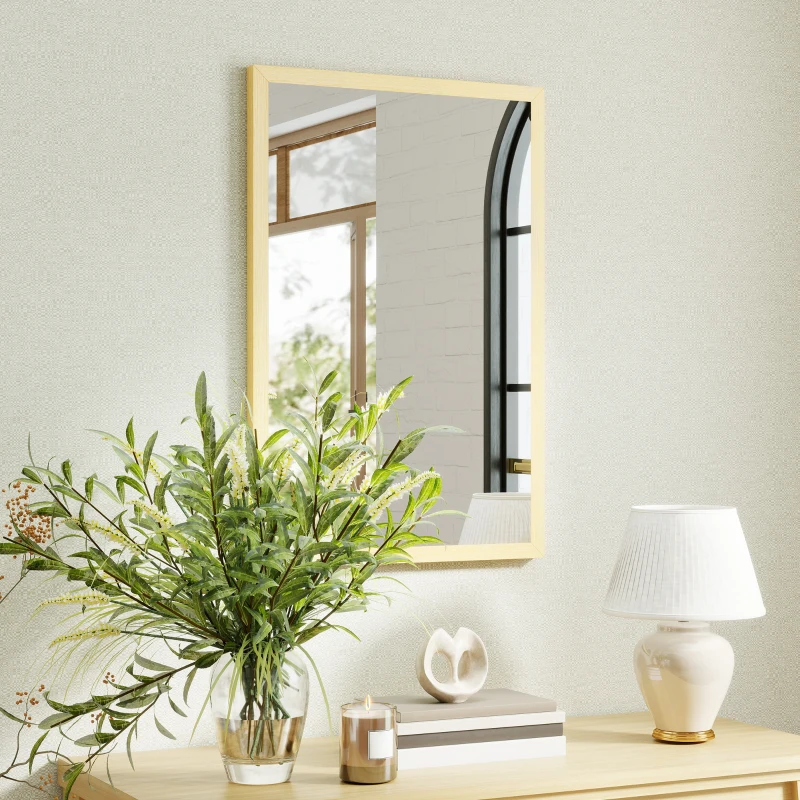HOMCOM Wandspiegel rechteckig 60 x 40 cm, Rahmen aus Naturholz, ideal für Bad, Wohn- oder Schlafzimmer