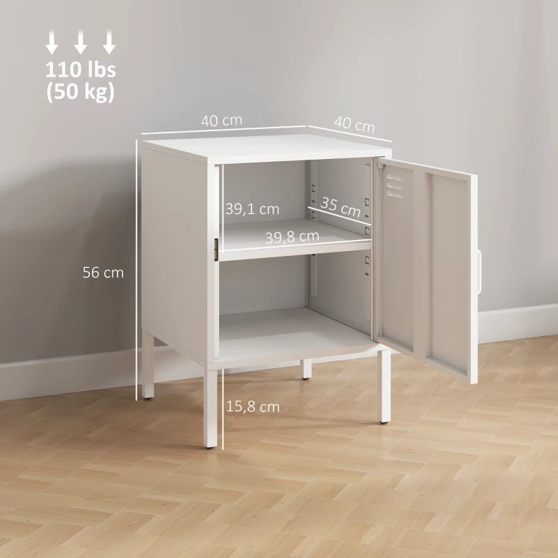 HOMCOM Table de chevet en acier, table d'appoint polyvalente, étagère réglable, pour chambre, salon, blanc