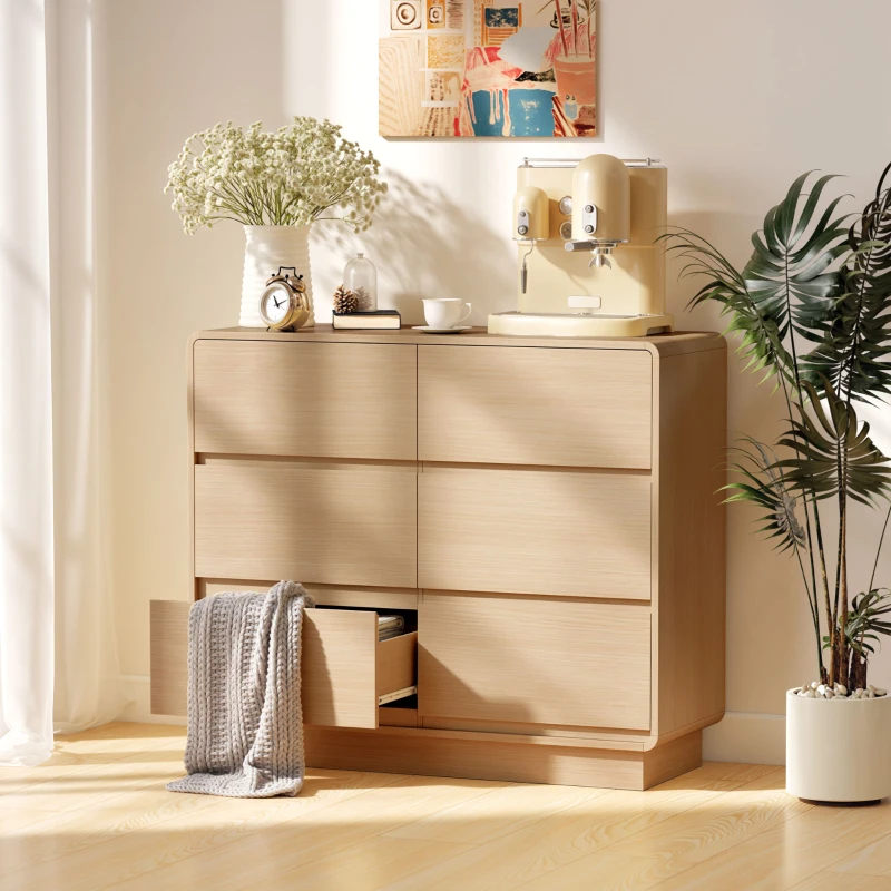 HOMCOM Buffet 100 cm, meuble buffet à 6 tiroirs, commode pour cuisine, salon, salle à manger, bois naturel