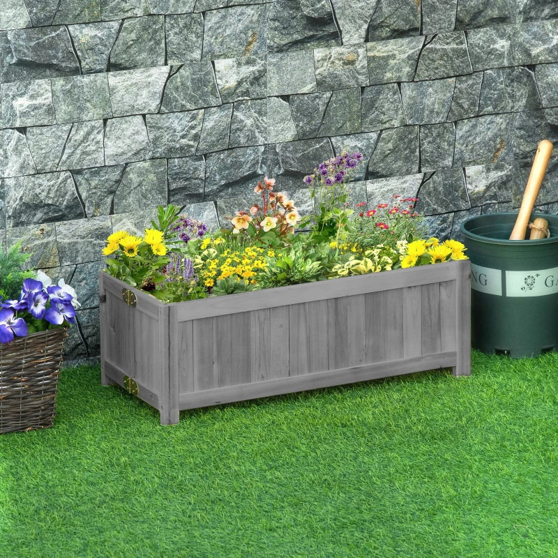 Outsunny Klappbares Garten-Hochbeet aus massivem Holz, Erhöhtes Pflanzbeet 70 x 30 x 25 cm für Garten Balkon Terrasse grau