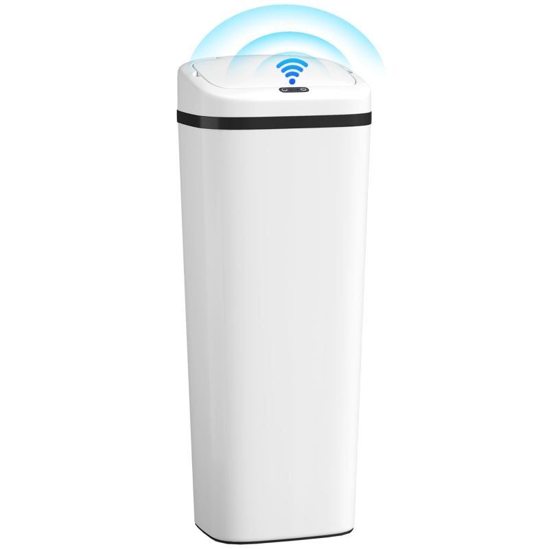 HOMCOM Automatischer 50 L Küchenmülleimer schmaler Edelstahl-Mülleimer mit Infrarotsensor manueller Modus fingerabdruckresistent Weiß