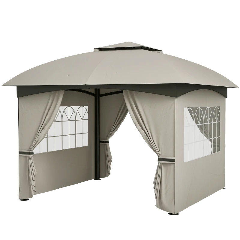 Outsunny Gazebo con tetto ventilato e finestre ad arco, 3,4x3,4 m, Grigio chiaro