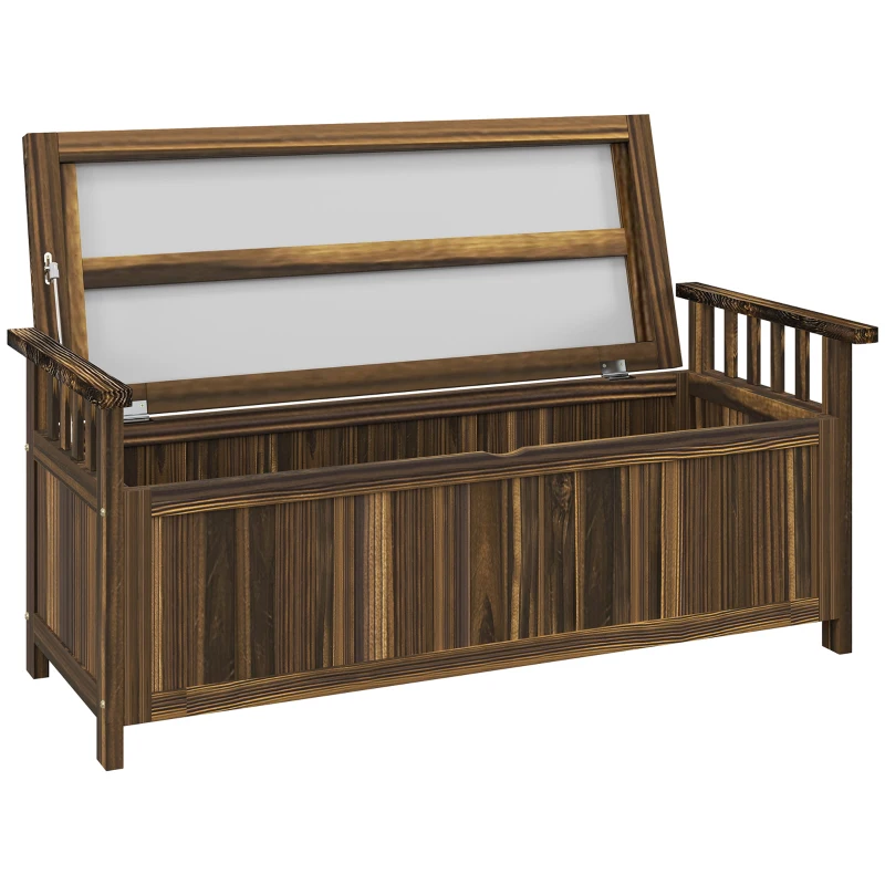 Outsunny Panca da giardino 2 posti con contenitore e braccioli, 128.5x52x53.5 cm, carbonizzato