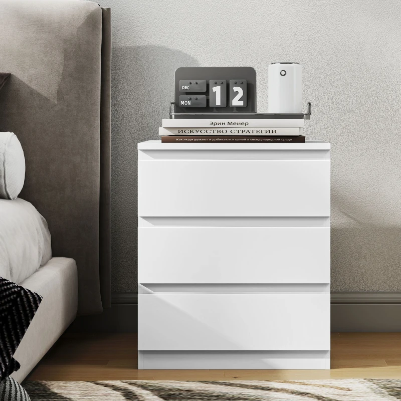 HOMCOM Commode 3 tiroirs à fermeture douce, commode pour salon/bureau, style moderne, 45x40x52,8 cm, blanc