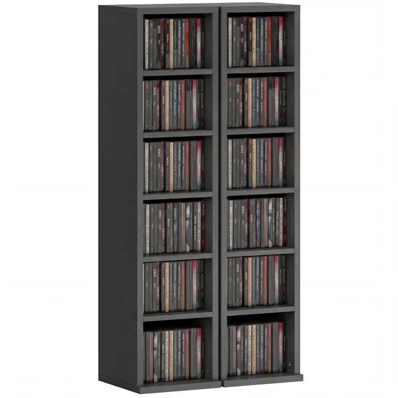 HOMCOM Set de 2 rafturi coloane dulap de depozitare CD-DVD 12 compartimente 21 x 22,5 x 88,5 cm capacitate 204 CD-uri negru