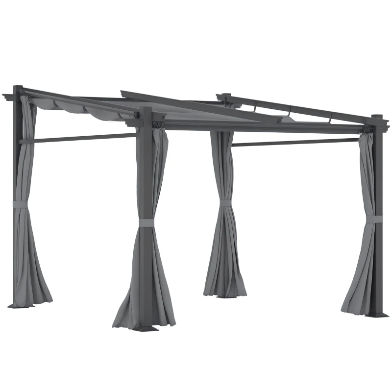 Outsunny Pergola con tetto estraibile e fissaggi inclusi, 2,97x2,95x2,3 m, Grigio scuro
