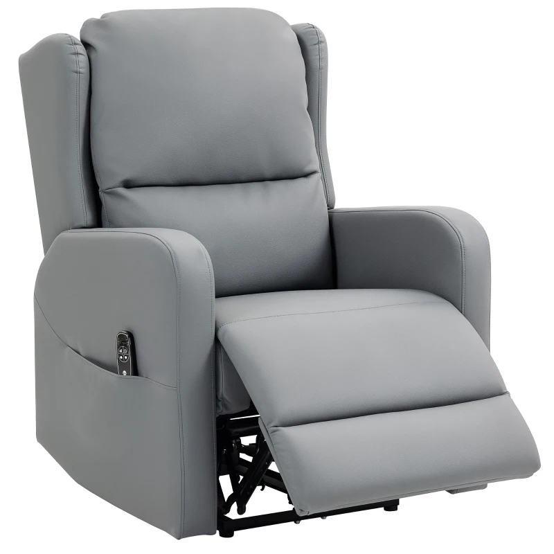 HOMCOM Fauteuil massant avec fonction d'inclinaison, similicuir, réglable électriquement, repose-pieds, poche latérale, cadre en acier, Grau
