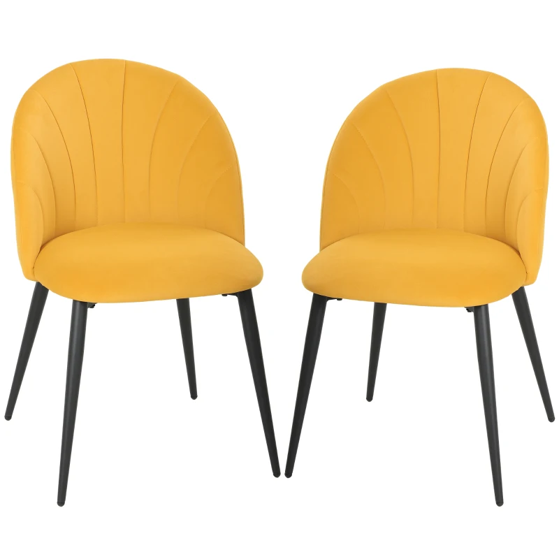 HOMCOM Set 2 gepolsterte Esszimmerstühle mit muschelförmiger Rückenlehne aus Samt, 52x55x79 cm, Gelb