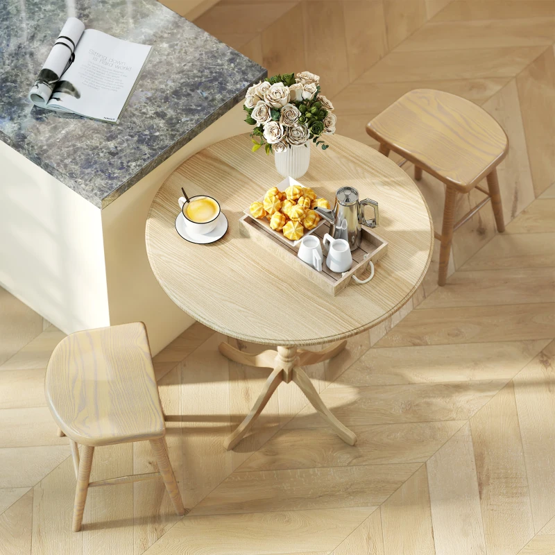 HOMCOM Runder Esstisch für 4 Personen Ø 80 cm, Küchentisch, Stahlsäule, moderner Stil, Naturholzoptik