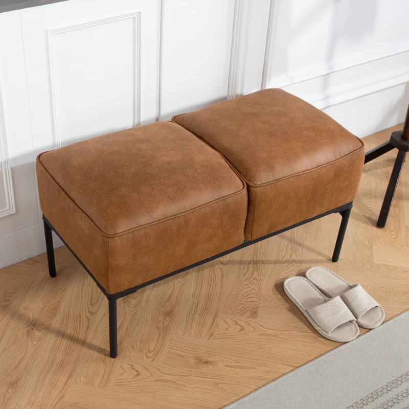 HOMCOM Moderne Fußbank aus Kunstleder mit dick gepolstertem Sitz und Stahlbeinen 80x40x46 cm Braun