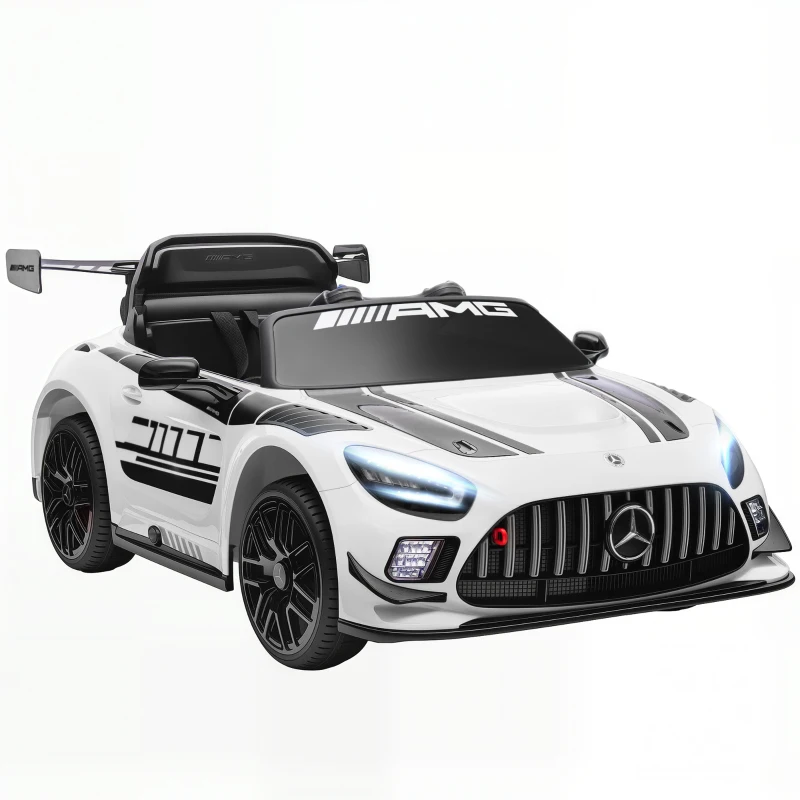 AIYAPLAY Voiture électrique Mercedes, Aufsitzauto pour enfants, 12V Batterie, lumières LED, fonction musique, Hupe, 3-8 Jahre, Blanc