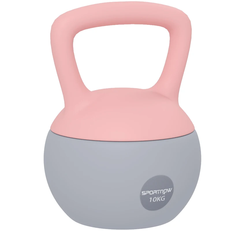 SPORTNOW Kettlebell 10 kg rempli de sable métallique Poignée antidérapante pour s'entraîner à la maison 21x21x30cm Rose et gris