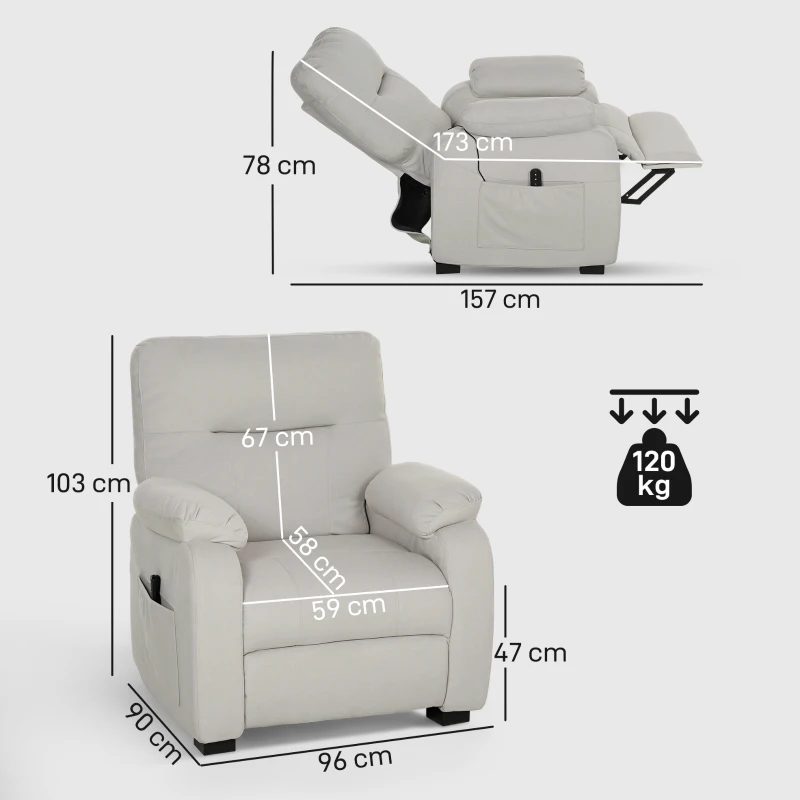 HOMCOM Elektrischer Relaxsessel verstellbar USB-Anschluss Fußstütze Seitentaschen Fernbedienung 96x90x103cm Creme