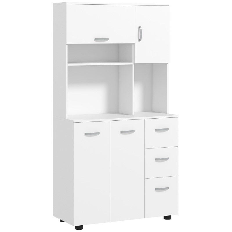 HOMCOM Armadio cucina con 3 cassetti e 3 ripiani, 89x39,5x168 cm, Bianco