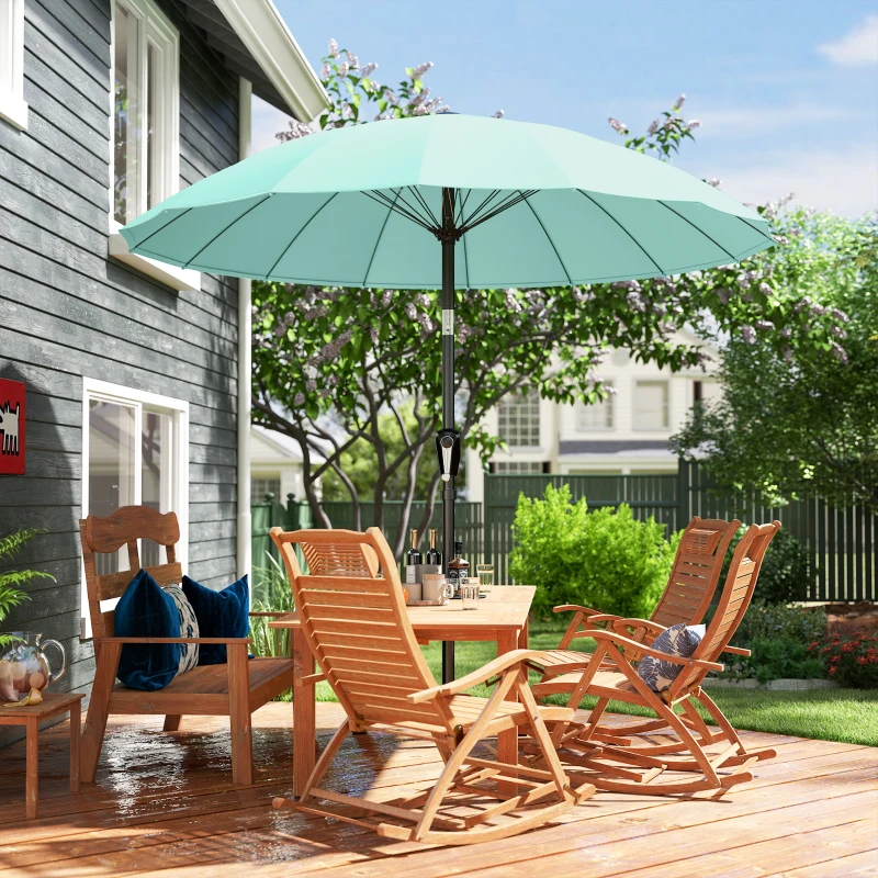 Outsunny Umbrelă de grădină rotundă 2 m, înclinabilă, deschidere/închidere cu manivelă, 16 spițe, turcoaz