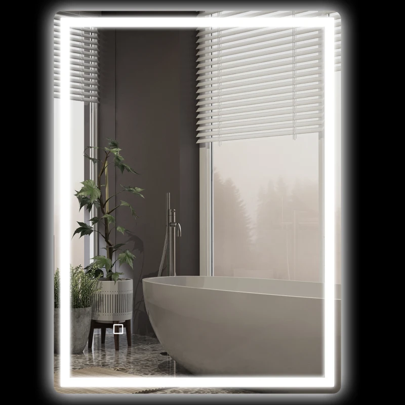 HOMCOM Specchio bagno LED con touch e antiappannamento, 60x80 cm, Bianco