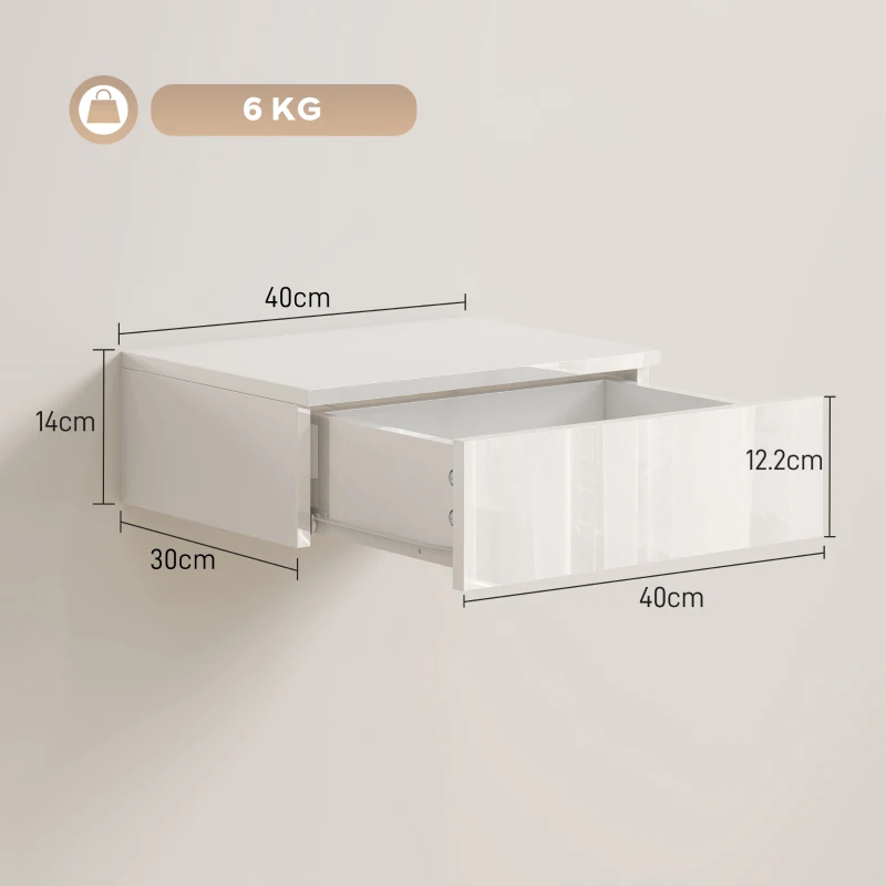 HOMCOM Lot de 2 tables de chevet, design mural, tiroir, pour chambre, panneau de particules, Blanc