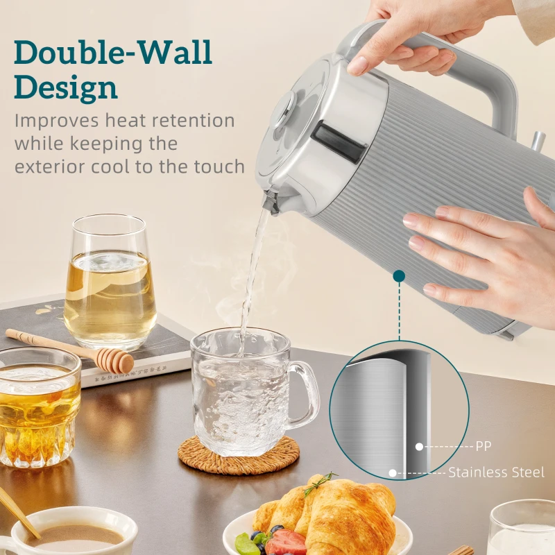 HOMCOM Electric Stainless Steel Kettle and Toaster Set, 3000W 1.7L UK Strix Thermostat Fast Boil Kettle w/ Limescale Filter, Cool Touch Body, 4 Slice Toaster with 7 Browning Levels, Taupe