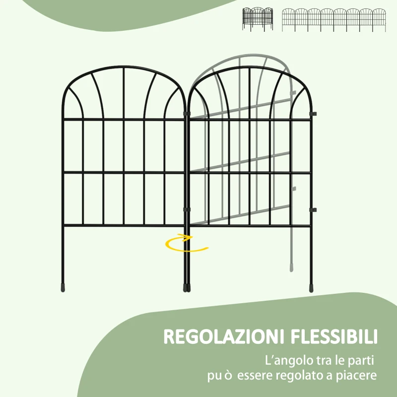 Outsunny Recinzione Decorativa da Giardino con 8 Pannelli, Bordi in Metallo con Ornamenti, 264 x 61 cm, Nero