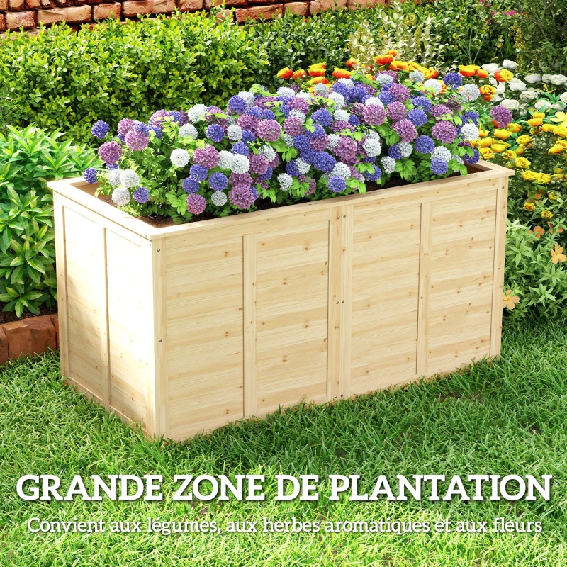 Outsunny Lit de jardin Carré Potager de Jardin surélevé, Fond Ouvert, 152x77x77cm, en bois massif, effet bois naturel