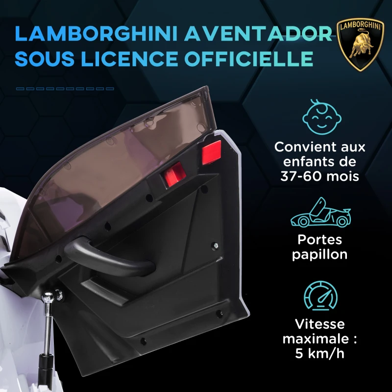 HOMCOM Voiture électrique pour enfants licence Lamborghini Aventador SVJ 12V avec portes papillon télécommande 3-5 KM/H blanc(m-16)