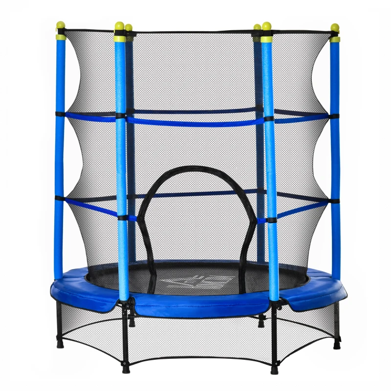HOMCOM Trampoline Enfant Ø 1,40 × 1,60H m Filet de sécurité Porte zipée Couvre-Ressorts 6 poteaux rembourrés Inclus Bleu