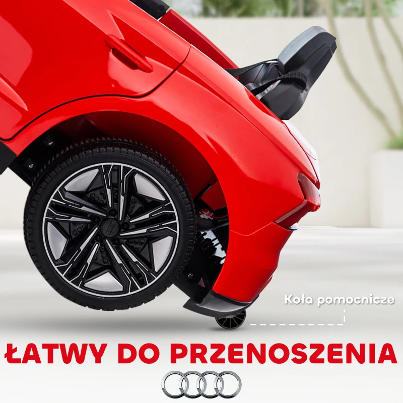 HOMCOM Samochód dla Dzieci, Elektryczny Samochód, Licencjonowane przez Audi, z Pasem Bezpieczeństwa, Pilotem, Światłem, czerwony + czarny, 103 x 58 x 41 cm