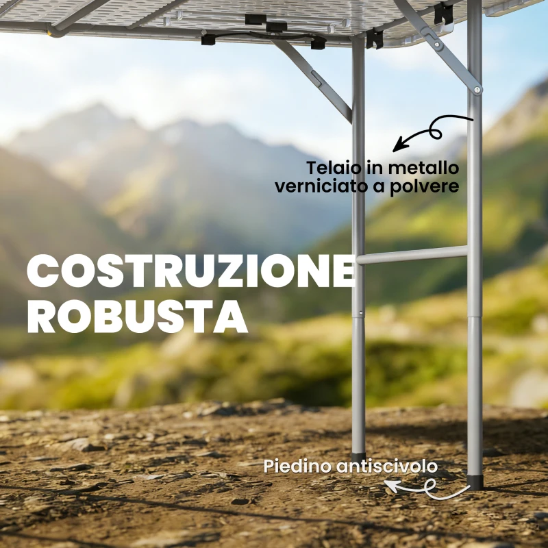 Outsunny Tavolo da Campeggio Pieghevole a 2 Altezze con Maniglia, in HDPE, 120x60x74 cm, Bianco