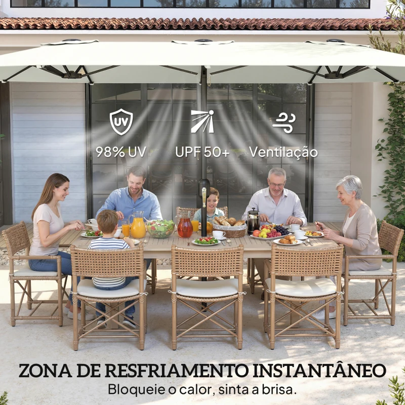 Outsunny Guarda-Sol Duplo de Jardim 4,6x2,6 m com Manivela Manual Proteção UV50+ Capa Resistente à Água Creme