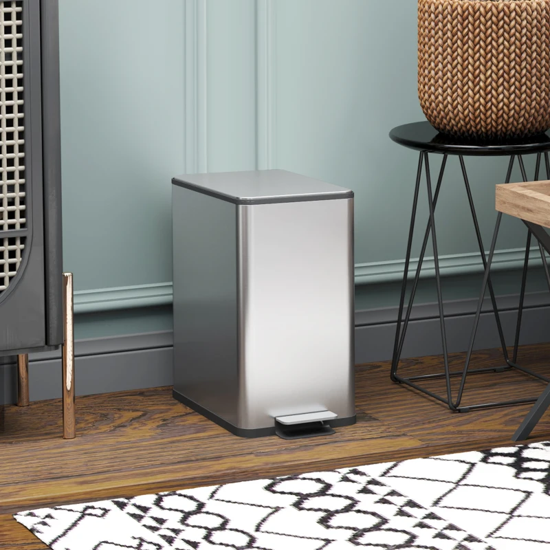 HOMCOM Poubelle de cuisine 10L, en acier inoxydable avec couvercle à fermeture douce, compacte avec seau intérieur amovible