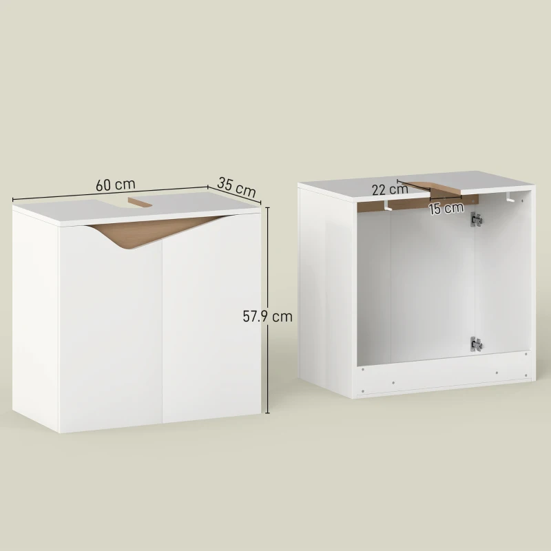 HOMCOM Under Sink Bathroom Cabinet, Bathroom Storage Cabinet with Soft-Close Doors, for Basin without Pedestal, White