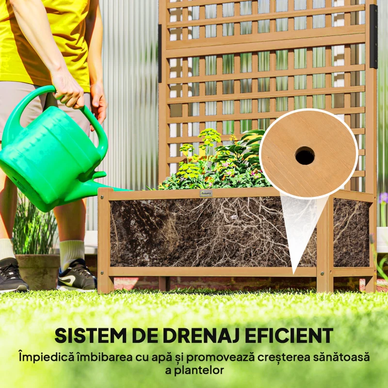 Outsunny Jardinieră de Grădină cu Spalier pentru Plante Cățărătoare din Lemn, 90x45x183 cm, Galben