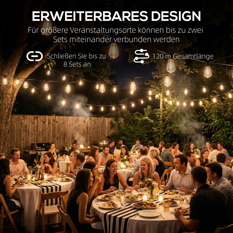 HOMCOM 50 LED Vorhanglichter, 18 m verbindbare Lichterkette, IP44 spritzwassergeschützt, Innen- und Außendekoration